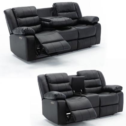 Imagem de Conjunto Sofás 2 e 3 Lugares Elétricas Sala de Cinema Oscar com Massagem Aquecimento Entrada USB/USB-C PU Preto G94 - Laura Lar