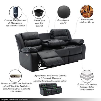 Imagem de Conjunto Sofás 2 e 3 Lugares Elétricas Sala de Cinema Oscar com Massagem Aquecimento Entrada USB/USB-C PU Preto G94 - Laura Lar