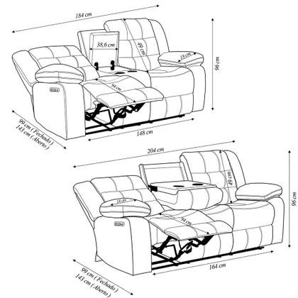 Imagem de Conjunto Sofás 2 e 3 Lugares Elétricas Sala de Cinema Oscar com Massagem Aquecimento Entrada USB/USB-C PU Preto G94 - Laura Lar