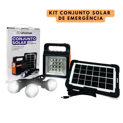 Imagem de Conjunto Solar Portátil de Emergência Com Painel Solar 6V 4W, 3 Lâmpadas LED e Rádio FM/ Bluetooth Urbantek