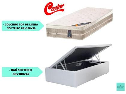 Imagem de Conjunto Solteiro c/ Colchão Castor Molas Premium Tecnopedic  + Cama Box Baú Jadmax 88x188x72