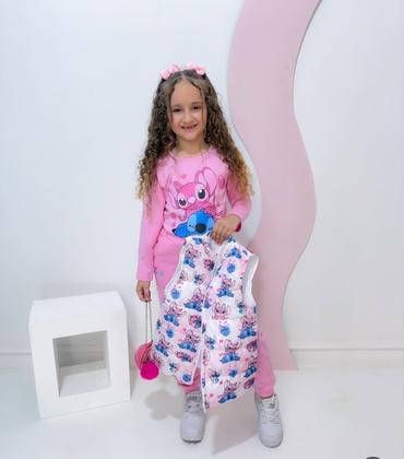 Imagem de Conjunto Stitch 3 peças Blusa Colete Calça Moletom Infantil