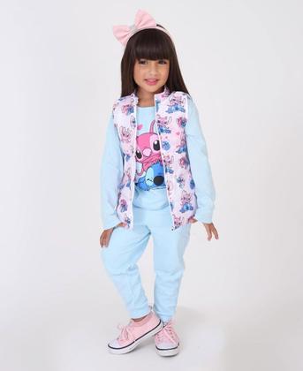 Imagem de Conjunto Stitch 3 peças Blusa Colete Calça Moletom Infantil