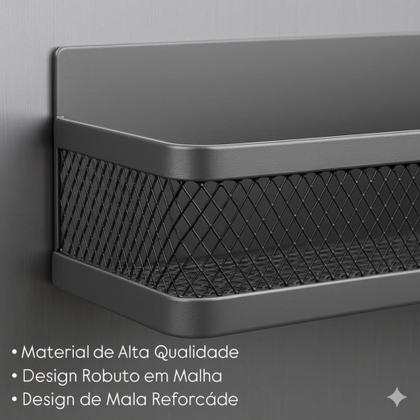 Imagem de Conjunto Suporte Preto Magnético 3 Peças com 10 Ganchos Aço Carbono