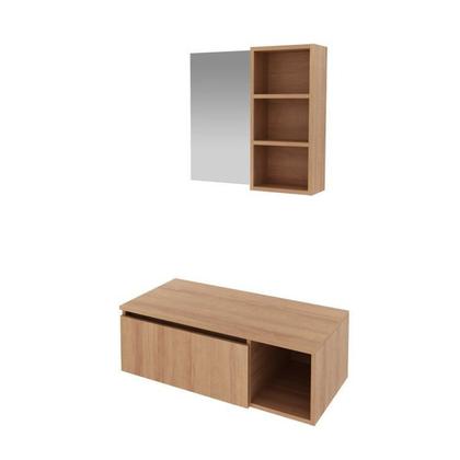 Imagem de Conjunto Suspenso para Banheiro com Espelheira 80cm Marrom