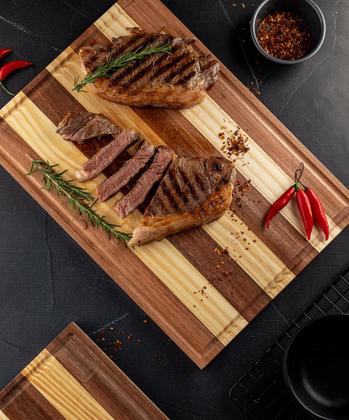 Imagem de Conjunto Tabua Carne Frios 35/30cm Madeira + 2 Peças Talher