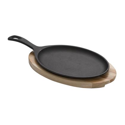 Imagem de Conjunto tabua madeira com grill oval ferro para churrasco