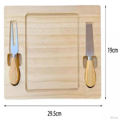 Imagem de Conjunto Tábua para Queijos e Frios Bambu 3 Peças Faca Garfo