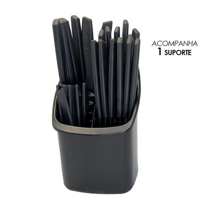 Imagem de Conjunto Talheres Capri 25 Peças Lâminas em Aço Inox com Suporte Elegante Resistente Moderno Faca Garfo Colher Jantar Almoço Mesa Posta Churrasco