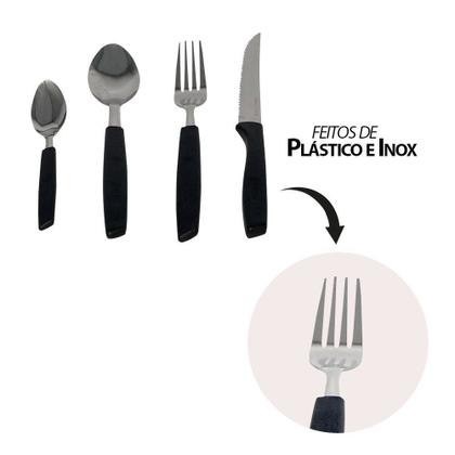 Imagem de Conjunto Talheres Capri 25 Peças Lâminas em Aço Inox com Suporte Elegante Resistente Moderno Faca Garfo Colher Jantar Almoço Mesa Posta Churrasco