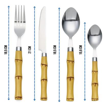 Imagem de Conjunto Talheres Estilo Bambu 24 Peças Faca Colher Garfo