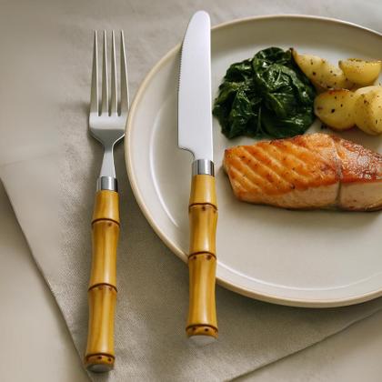 Imagem de Conjunto Talheres Estilo Bambu 24 Peças Faca Colher Garfo