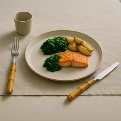 Imagem de Conjunto Talheres Estilo Bambu 24 Peças Faca Colher Garfo