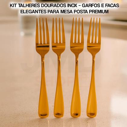 Imagem de Conjunto Talheres Inox Com 20 Peças Elegante Dourado e Prata