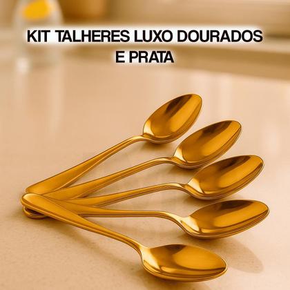 Imagem de Conjunto Talheres Inox Com 20 Peças Elegante Dourado e Prata