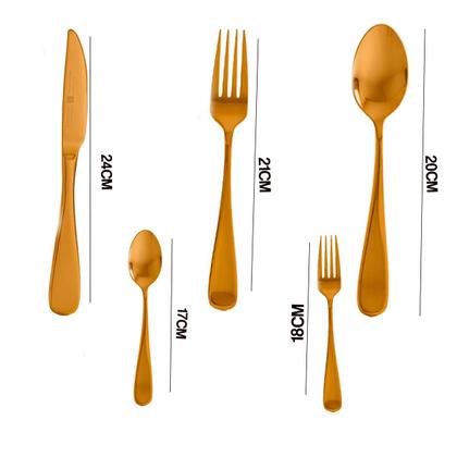 Imagem de Conjunto Talheres Inox Com 20 Peças Elegante Dourado e Prata