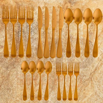 Imagem de Conjunto Talheres Inox Com 20 Peças Elegante Dourado e Prata