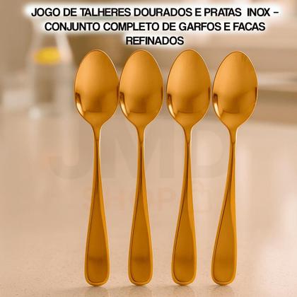 Imagem de Conjunto Talheres Inox Com 20 Peças Elegante Dourado e Prata