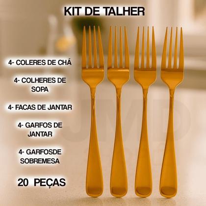 Imagem de Conjunto Talheres Inox Com 20 Peças Elegante Dourado e Prata