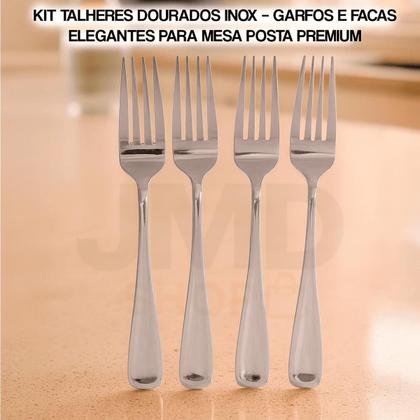 Imagem de Conjunto Talheres Inox Com 20 Peças Elegante Dourado e Prata