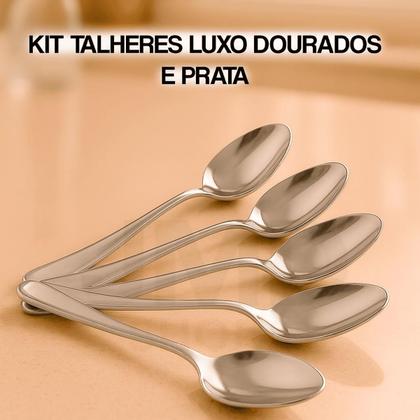 Imagem de Conjunto Talheres Inox Com 20 Peças Elegante Dourado e Prata