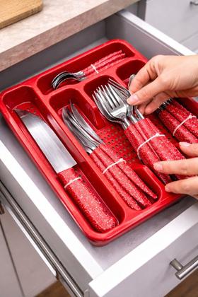 Imagem de Conjunto Talheres Vermelho Aço Inox 26 peças