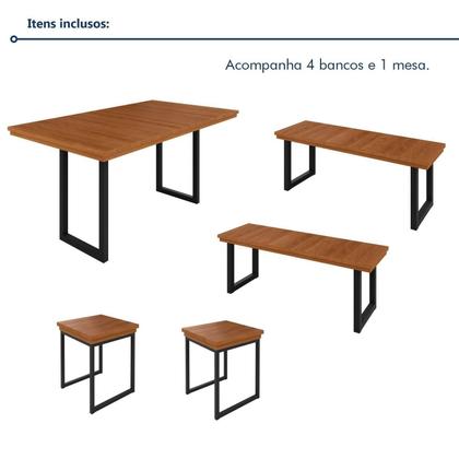 Imagem de Conjunto Tampo Ripado Eucalípto 160x90cm com 4 Bancos Capri