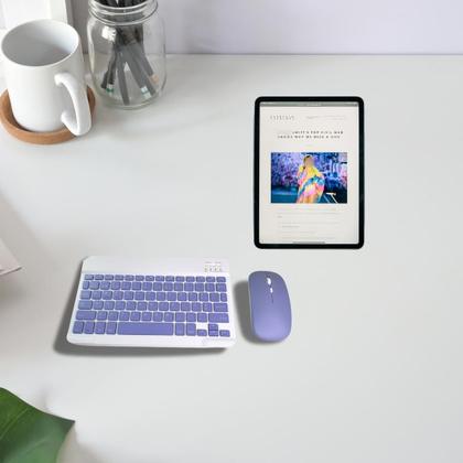 Imagem de Conjunto Teclado Com Mouse Bluetooth Sem Fio Coloridos Wireless