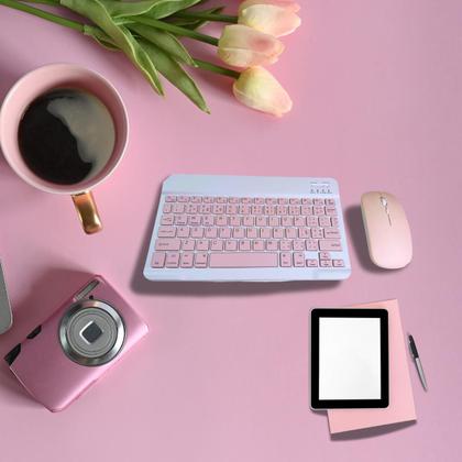 Imagem de Conjunto Teclado Com Mouse Bluetooth Sem Fio Coloridos Wireless