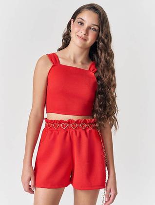 Imagem de Conjunto Teen Feminino Blusa Cropped E Short Vermelho Dway