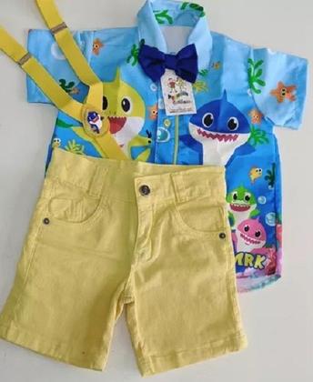 Imagem de Conjunto Temático Baby Shark Tubarão Amarelo Luxo Fantasia