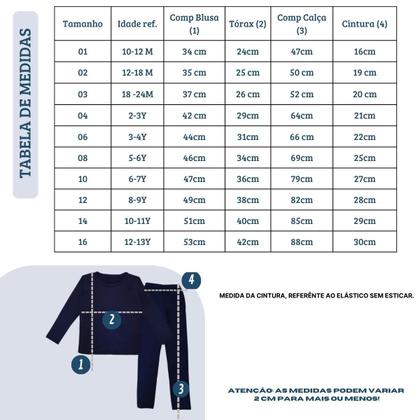 Imagem de Conjunto Térmico Segunda Pele Flanelado Quentinho Inverno Calça Blusa Forrado Infantil Juvenil Menino Menina Tam 01 ao 16
