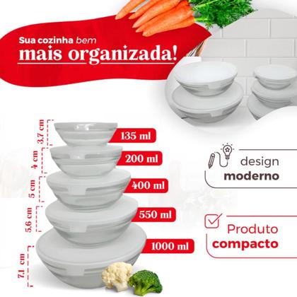 Imagem de Conjunto Tigela Vidro Bowl Marmita Tampa 5 Peças Herméticos