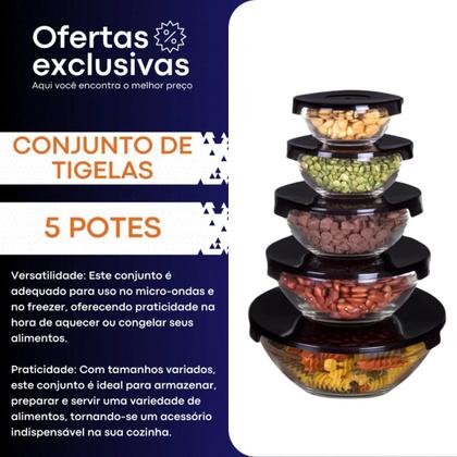 Imagem de Conjunto Tigela Vidro Bowl Marmita Tampa 5 Peças Herméticos