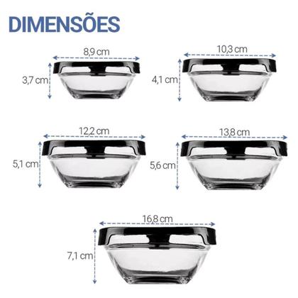 Imagem de Conjunto Tigela Vidro Bowl Marmita Tampa 5 Peças Herméticos