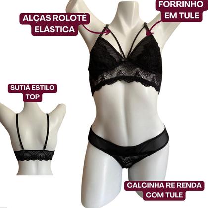 Imagem de Conjunto Tirinhas Sutiã Sem Bojo Sem Aro Com Tule Renda E Strappy Bra