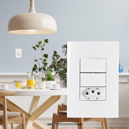 Imagem de Conjunto Tomada 10A + 2 Interruptores Simples Branco Sleek