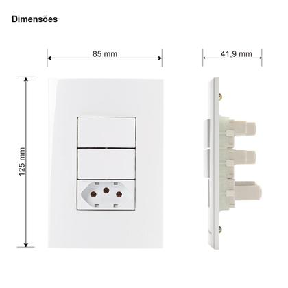 Imagem de Conjunto Tomada 10A + 2 Interruptores Simples Branco Sleek