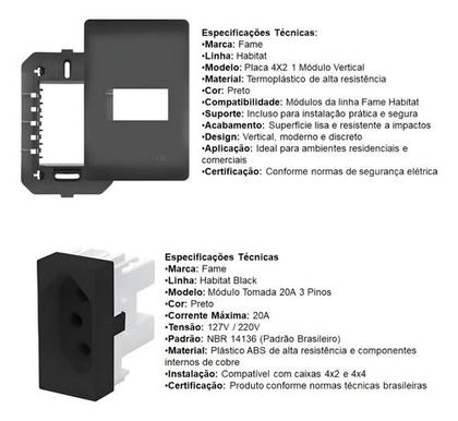 Imagem de Conjunto Tomada 20a 3 Pinos Fame Habitat Black