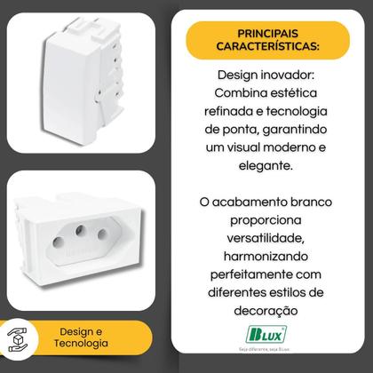 Imagem de Conjunto Tomada 20A + Tecla Paralela com Placa Branca B.Lux