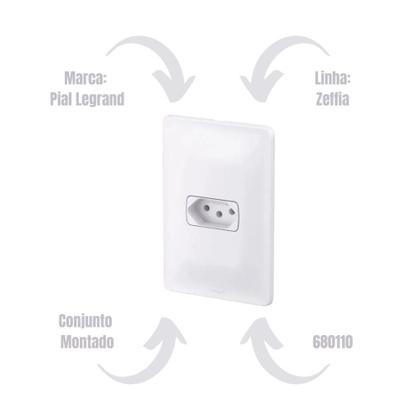 Imagem de Conjunto Tomada 2P+T 10A 250V Branco Horizontal Zeffia Pial