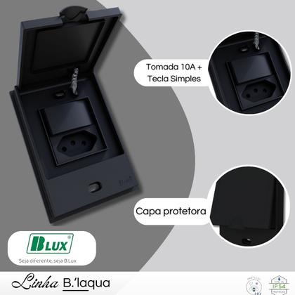 Imagem de Conjunto Tomada B.l Aqua 10a + Tecla Simples Preta - B.lux