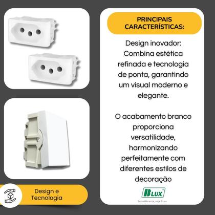 Imagem de Conjunto Tomada Dupla 10A + 1 Tecla Simples C/ Placa B.Lux