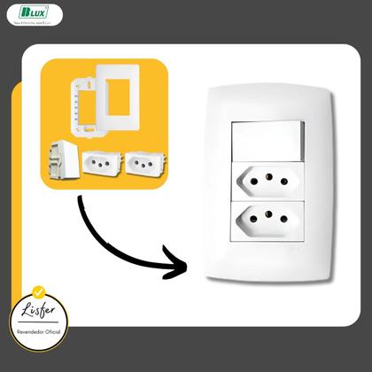 Imagem de Conjunto Tomada Dupla 10A + 1 Tecla Simples C/ Placa B.Lux