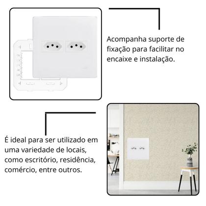 Imagem de Conjunto Tomada Dupla 10A com Suporte 4x4 Habitat Branco