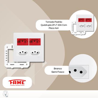 Imagem de Conjunto Tomada Dupla 20a 4x2 Branca Vermelha - Habitat