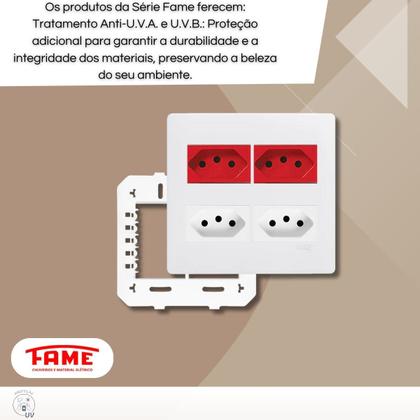 Imagem de Conjunto Tomada Dupla 20a 4x2 Branca Vermelha - Habitat