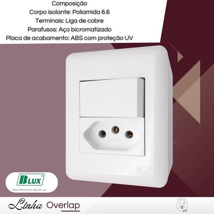 Imagem de Conjunto Tomada Home Overlap 1 Tecla Simples 20a - 250v - B.lux