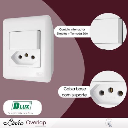 Imagem de Conjunto Tomada Home Overlap 1 Tecla Simples 20a - 250v - B.lux