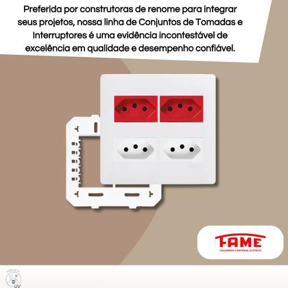 Imagem de Conjunto Tomada Quádrupla 20a 4x2 Branca E Vermelha Habitat